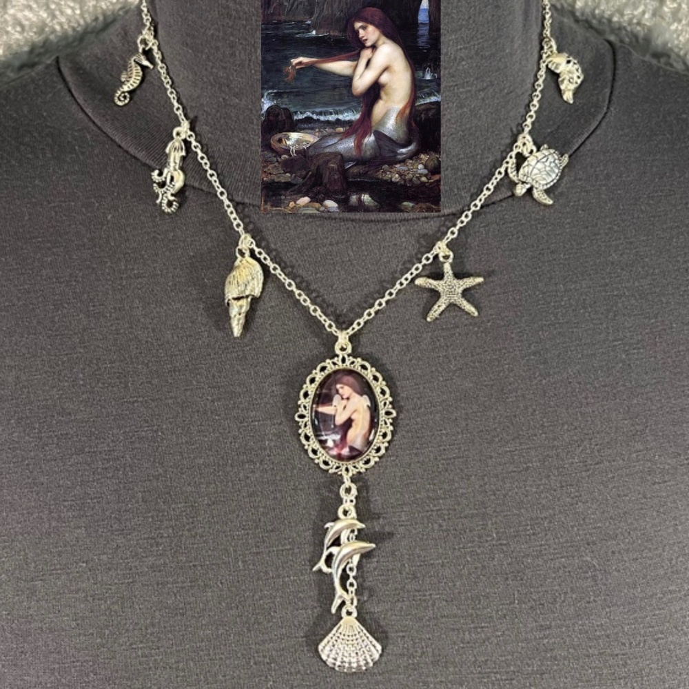 Merrow Celtic Mermaid Mythology Handmade Y Necklace Silver Sea Charms Seashell